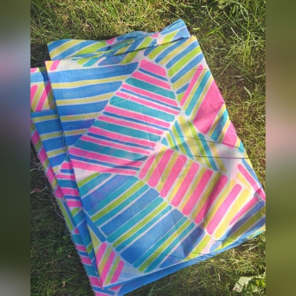 Rough Silk Vintage Fabric‎ 82" X 50", Abstract Blue Pink And Green Eatons Canada